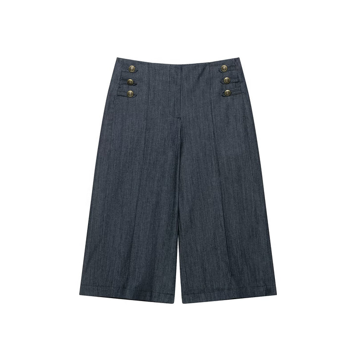 Dam Bolero-Stil Kort Jacka i Vintage Denim Stil med Lace Yoke och Brass Knappar