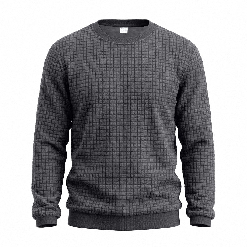 Herr Strukturerad Round Neck College-Tröja med Waffle Texture och Ribbstickade Muddar
