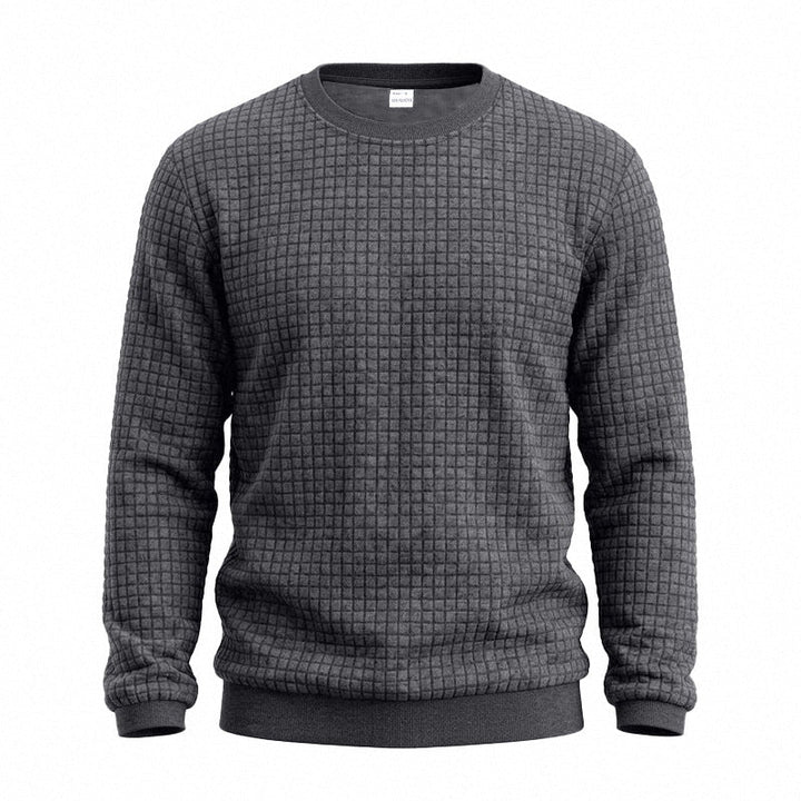 Herr Strukturerad Round Neck College-Tröja med Waffle Texture och Ribbstickade Muddar