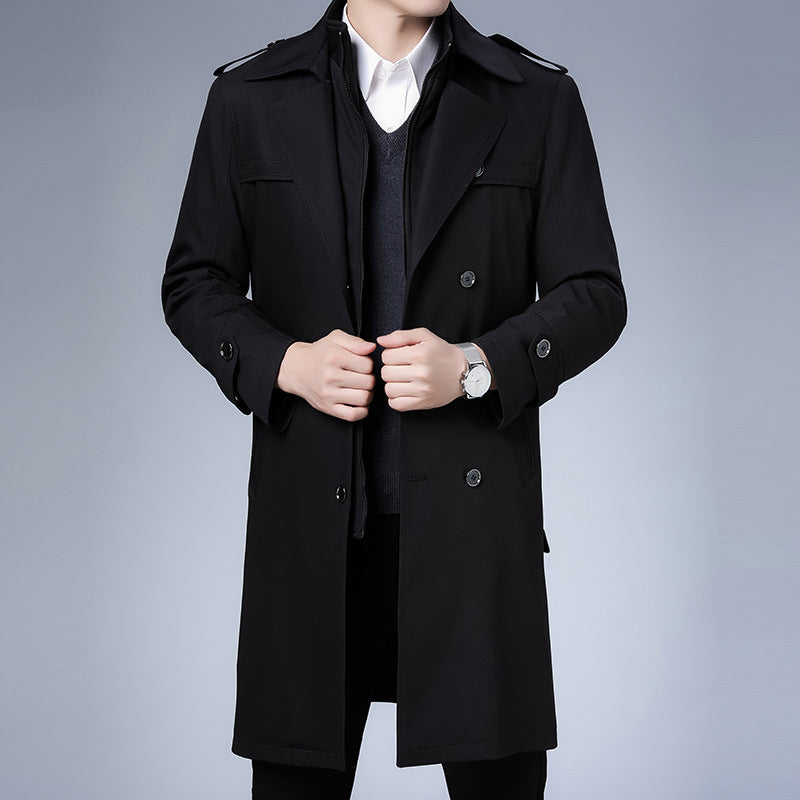 Herr Klassisk Vattenavvisande Trenchcoat med Dubbel Knapp Row och Epaulettes