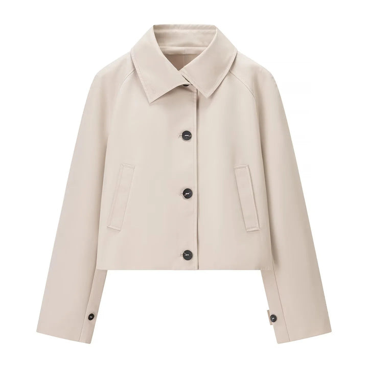Dam kort-skärning vattenavvisande cropped trenchcoat med skjortkrage och concealed knäppning
