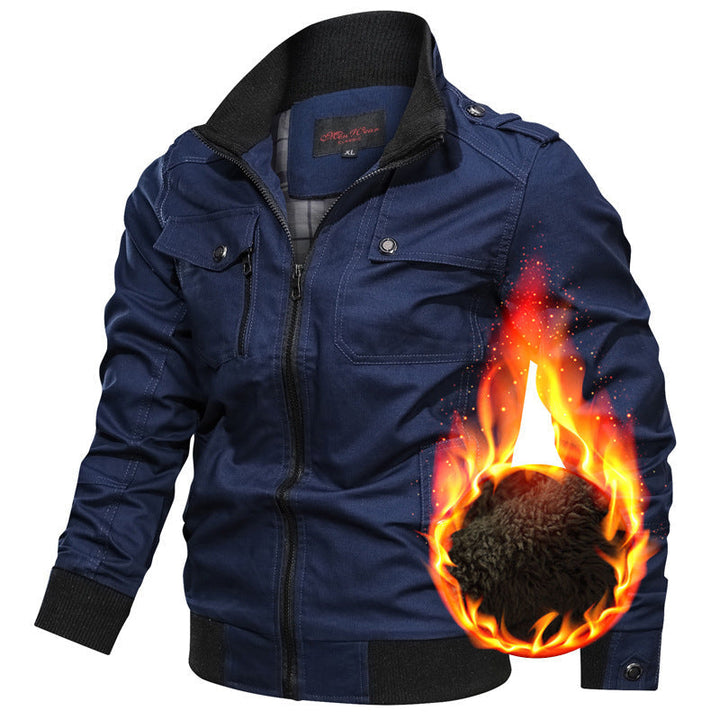 Herr Canvas Fält Blouson med Warming Teddy Fleecefoder, Axel Epaulettes, och Ribbad Muddar