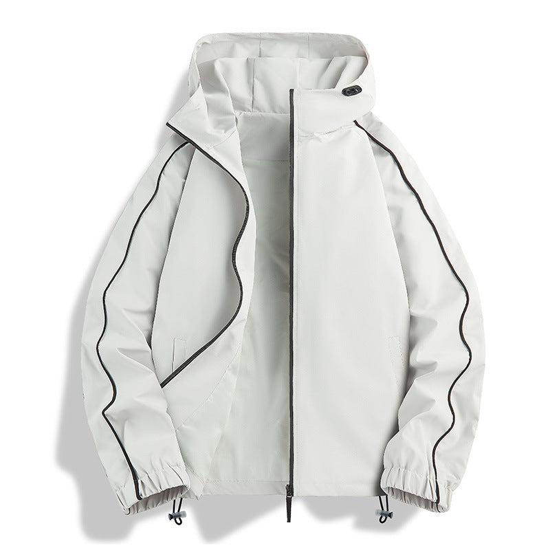 Unisex lätt två-tone wind och rain jacka med huva, dragsko och zip fickor