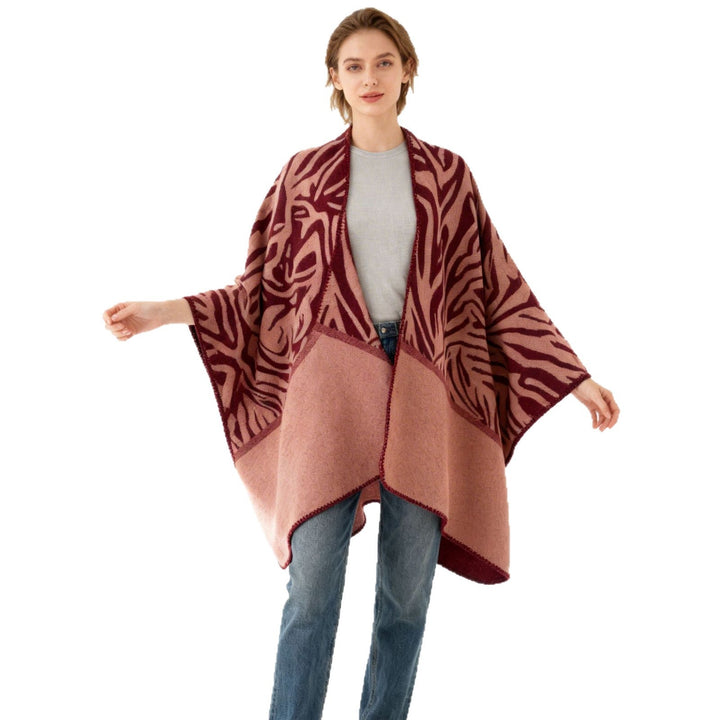 Dam oversized Jacquard poncho i Cape stil med Open Fall och Decorative Stitching