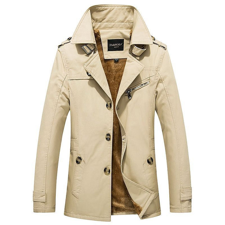 Herr Mid-Length Double-Breasted Trenchcoat med Teddyfoder och Stående Krage