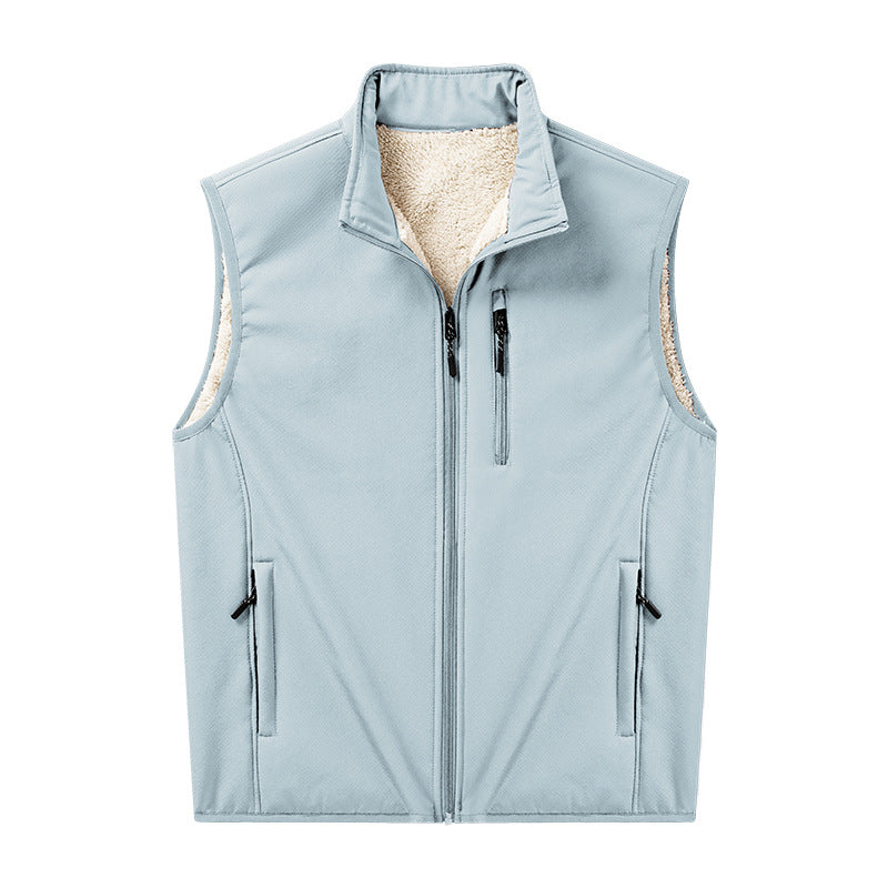 Herr Sherpa-Lined Softshell Väst med Stående Krage och Zippered Fickor
