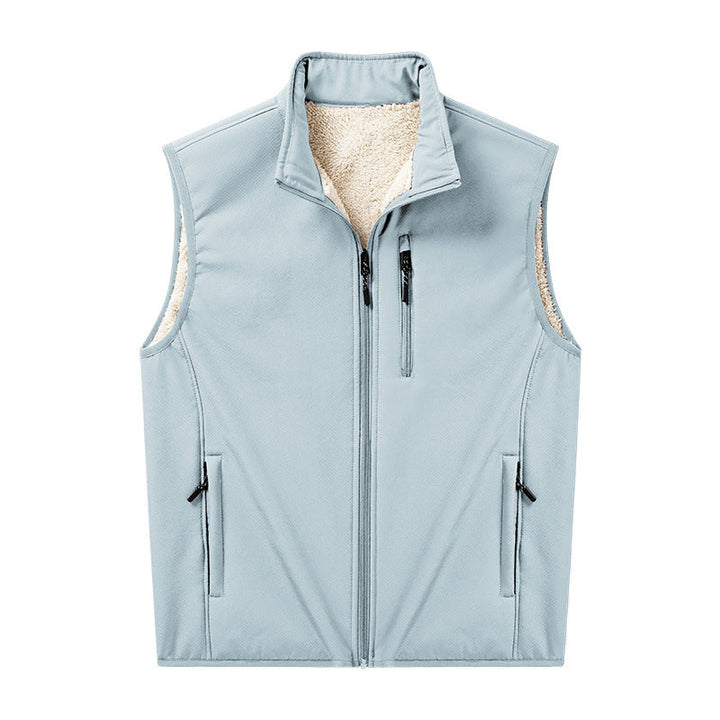 Herr Sherpa-Lined Softshell Väst med Stående Krage och Zippered Fickor