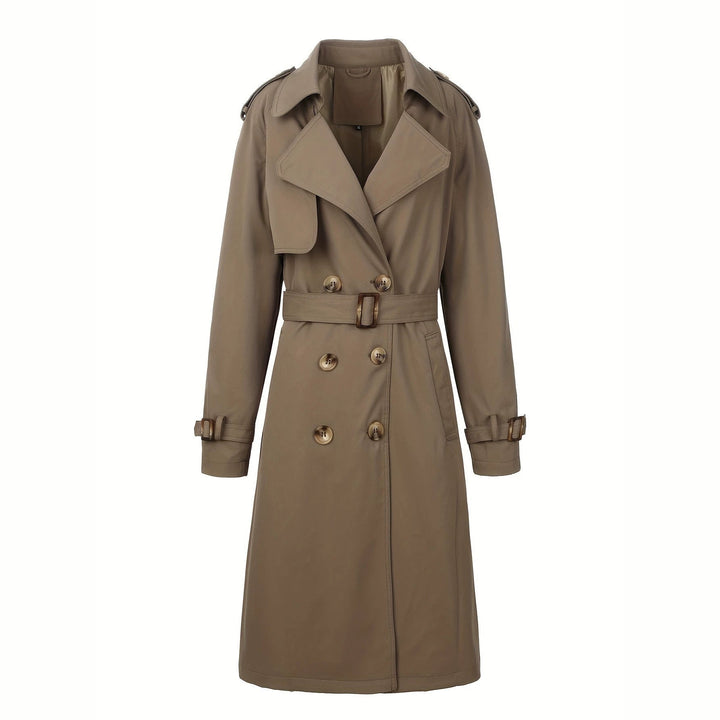 Dam lång Double-Breasted trenchcoat med midjebälte och Epaulettes