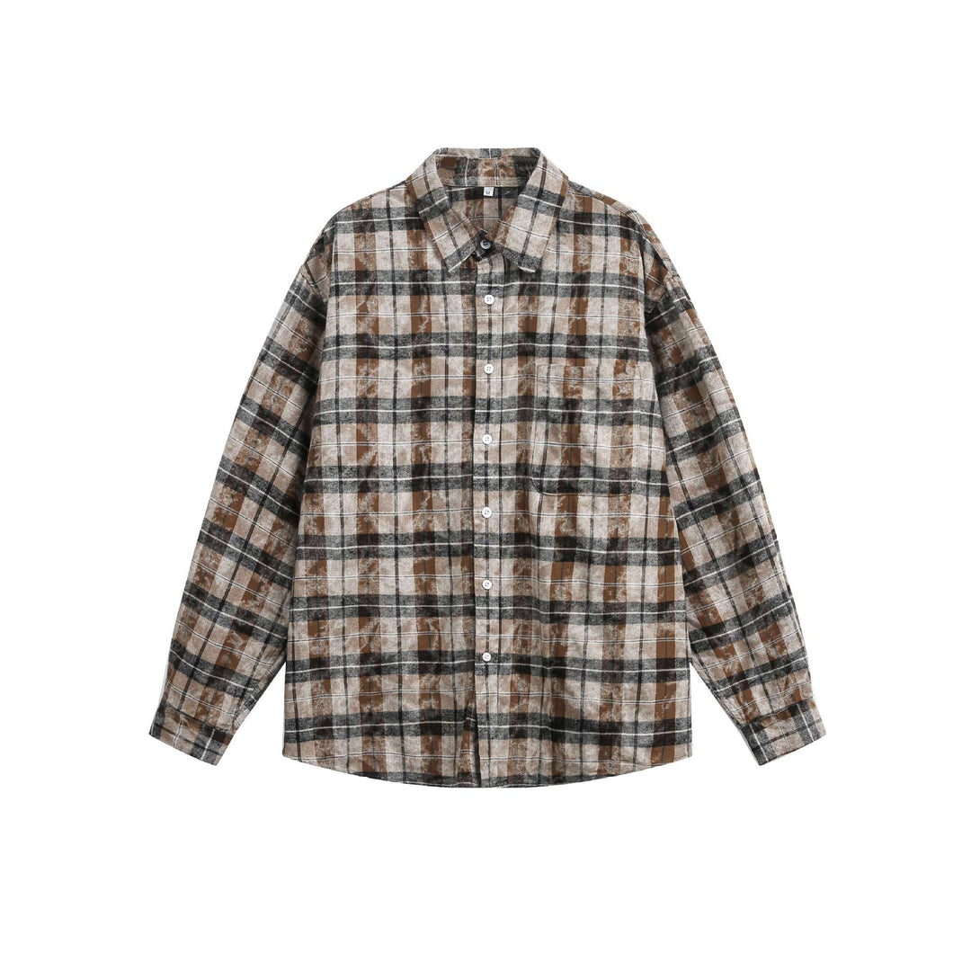 Unisex Oversized Flanell Skjorta Jacka i Boxig Skärning med Bröstficka