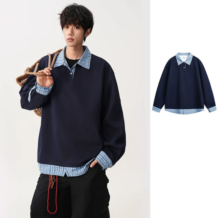 Herr Avslappnad Passform Pullover med Removable Skjortkrage
