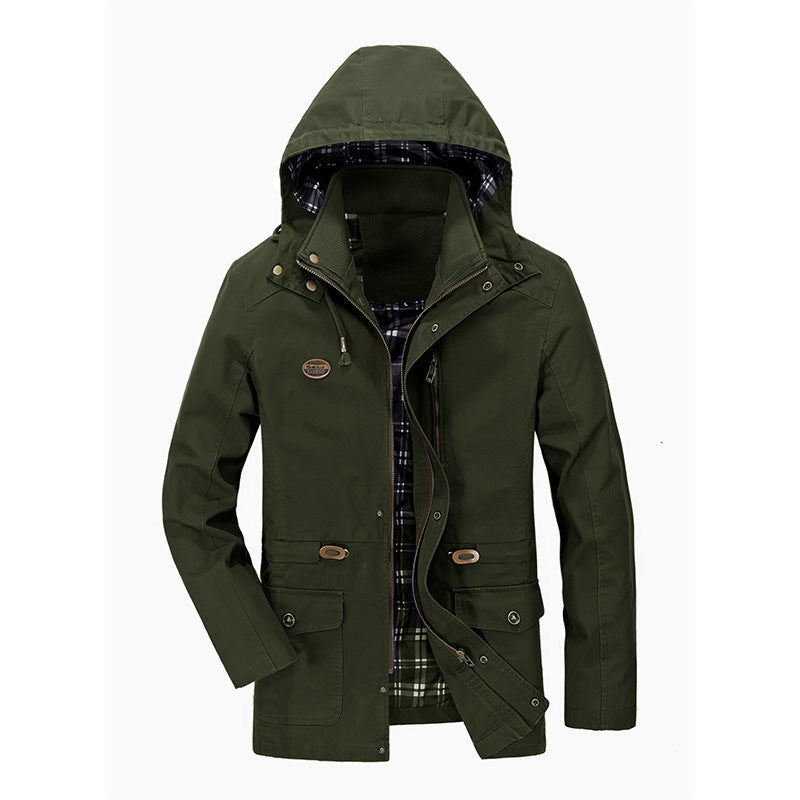 Herr Urban Övergångs Parka med Rutig Foder, Dold Dragkedja, och Multi-Functional Fickor