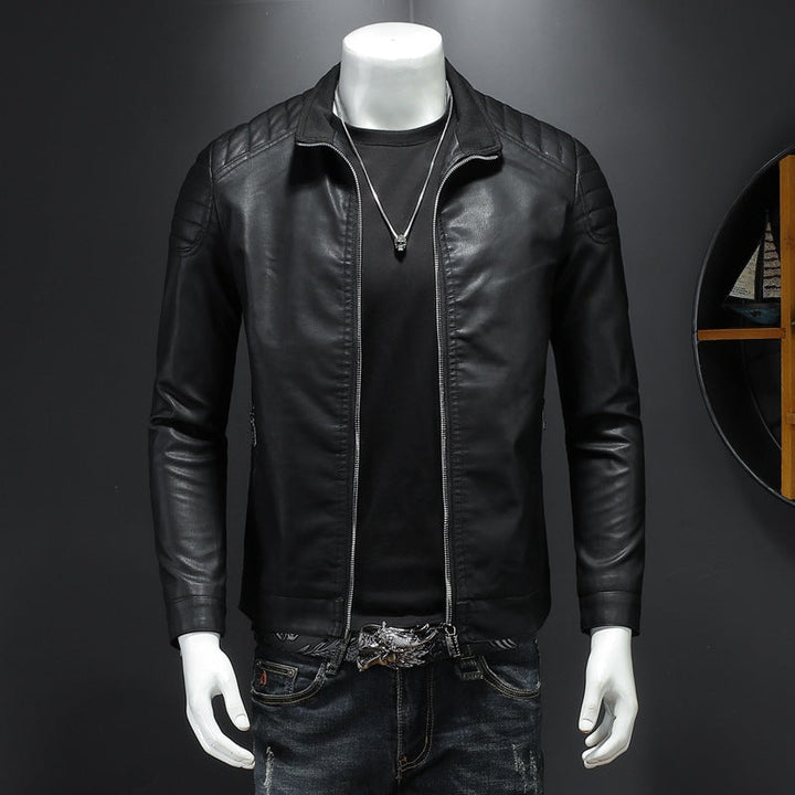 Herr Mode Läderjacka med Quiltad Detaljer