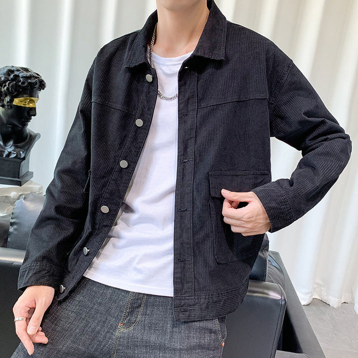 Herr Manchester Jacka i Worker-Blouson Stil med Metal Knäppning och Utanpåfickor