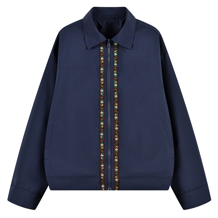 Herr Lätt Övergångsjacka med Skjortkrage, Dragkedja &amp; Embroidered Fram Slå