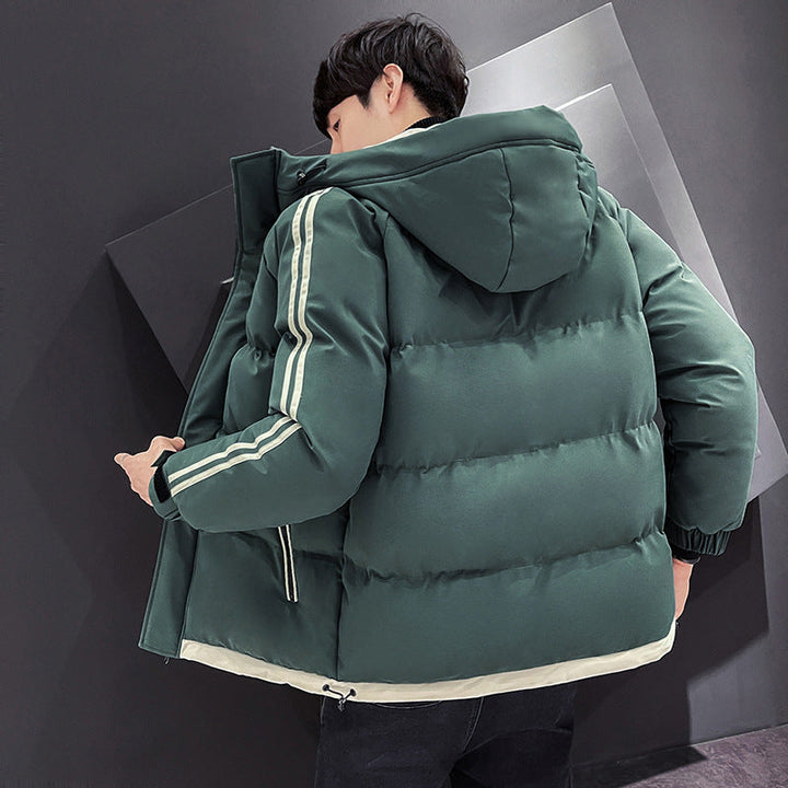 Herr Sportig Quiltad Parka med Huva, Kontrast Trim och Ärm Ränder