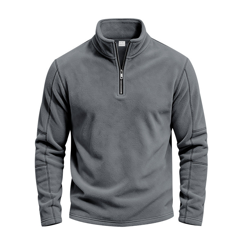 Herr Fleece Halv Dragkedja Pullover med Ståkrage och Flatlock Sömmar