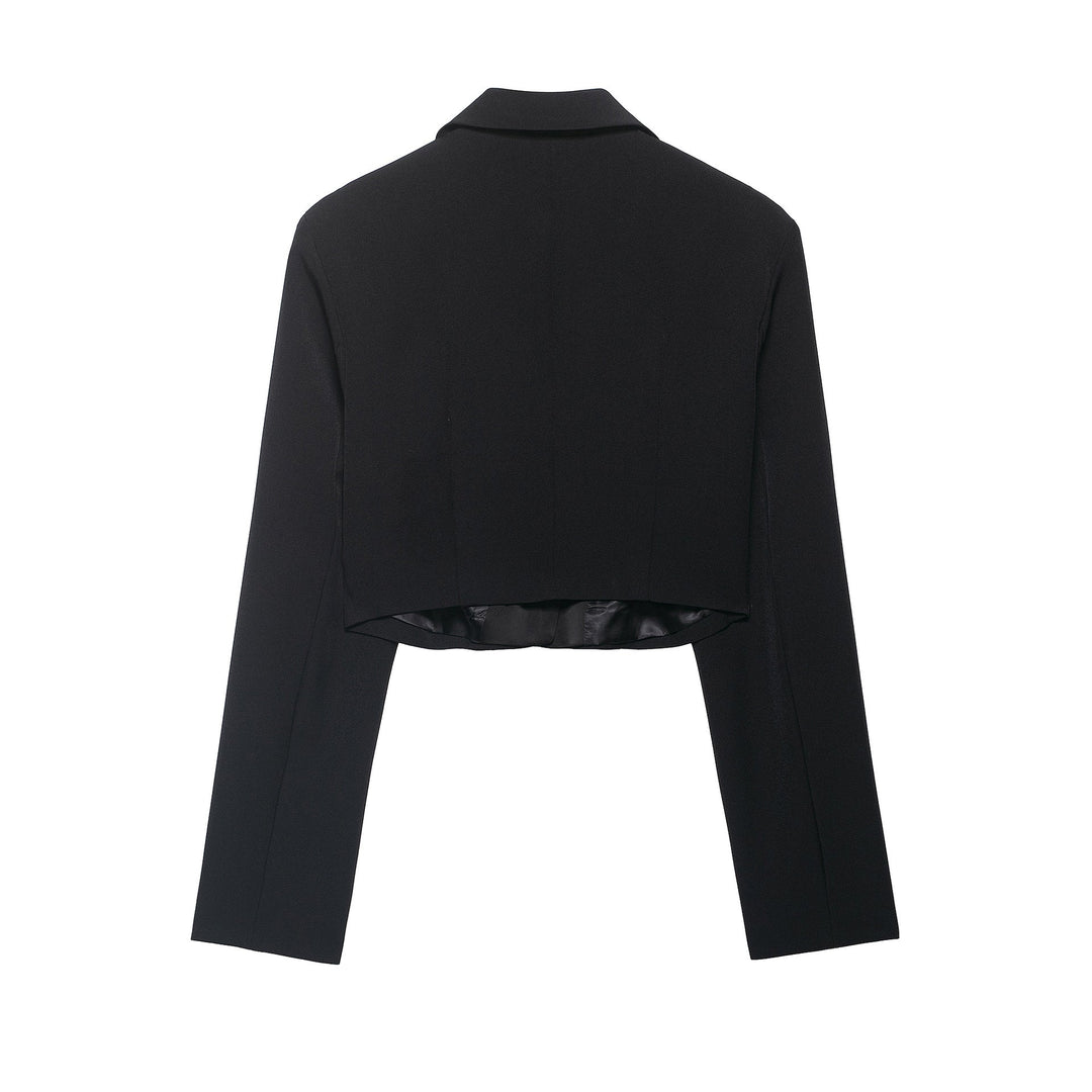 Dam Kort Tuxedo Jacka i Tuxedo Stil med Pointed Satin Lapels