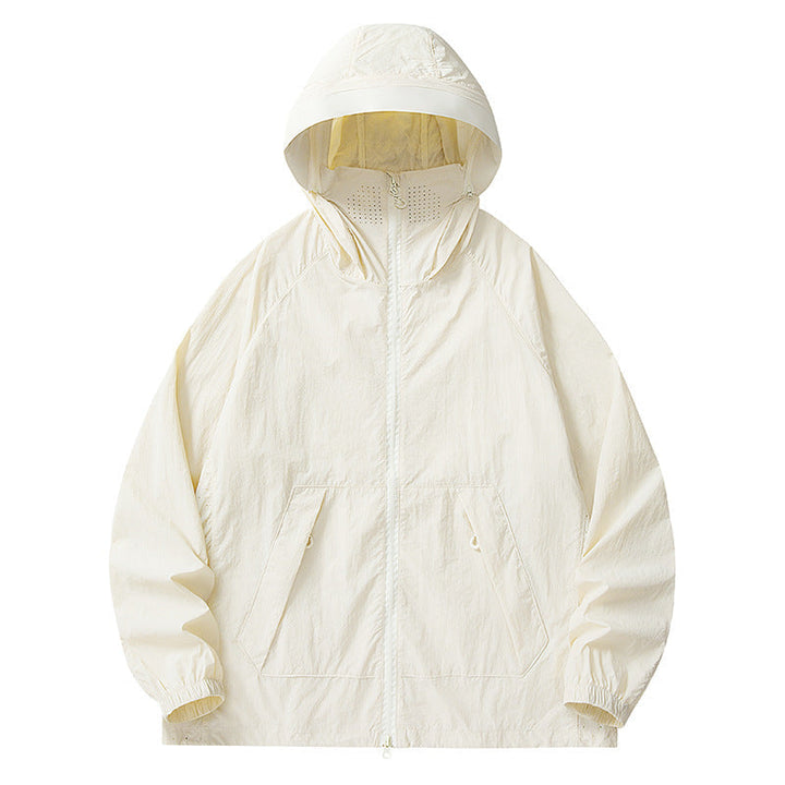 Herr Lätt Wind och Water-Repellent Jacka med Huva med Mesh Foder, Raglanärmar &amp; Adjustable Fåll