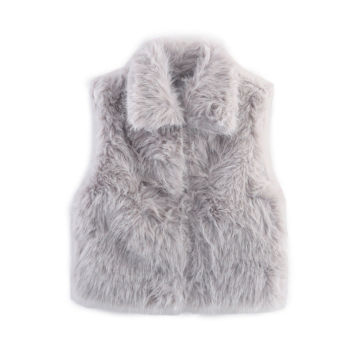 Dam Sleeveless Faux Fur Väst med Stå Krage och Fluffy Texture