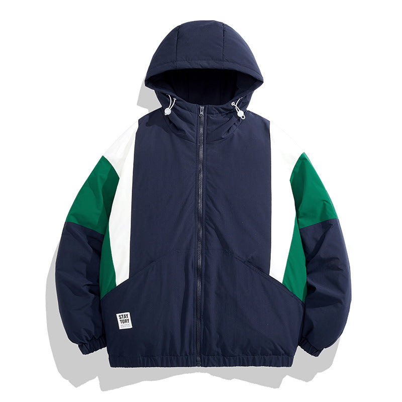 Unisex med Huva Quiltad Jacka i Color Block Look med Elastic Nederkant, Kangaroo Fickor &amp; Lätt Termisk Foder