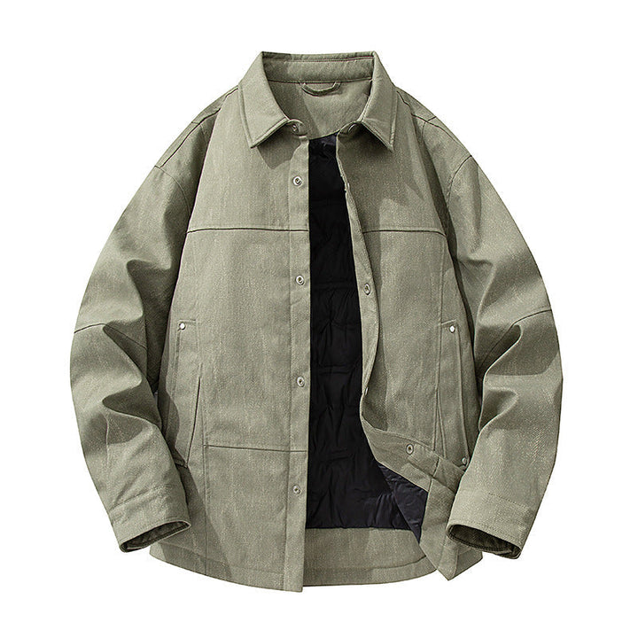 Herr Quiltad, Fodrad Canvas-Utility-Jacke med Tryckknappar
