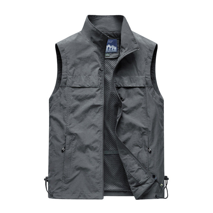 Herr Ultralight Utomhus Utility Väst med Mesh Foder, Vindskyddande Krage och Dragsko
