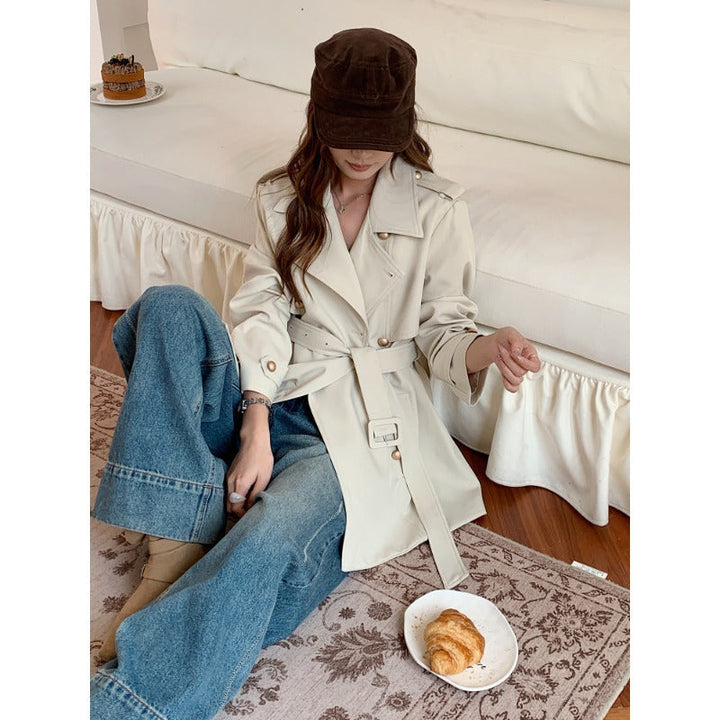 Dam kort knytband trenchcoat med A-Line skärning och Dropped Shoulders