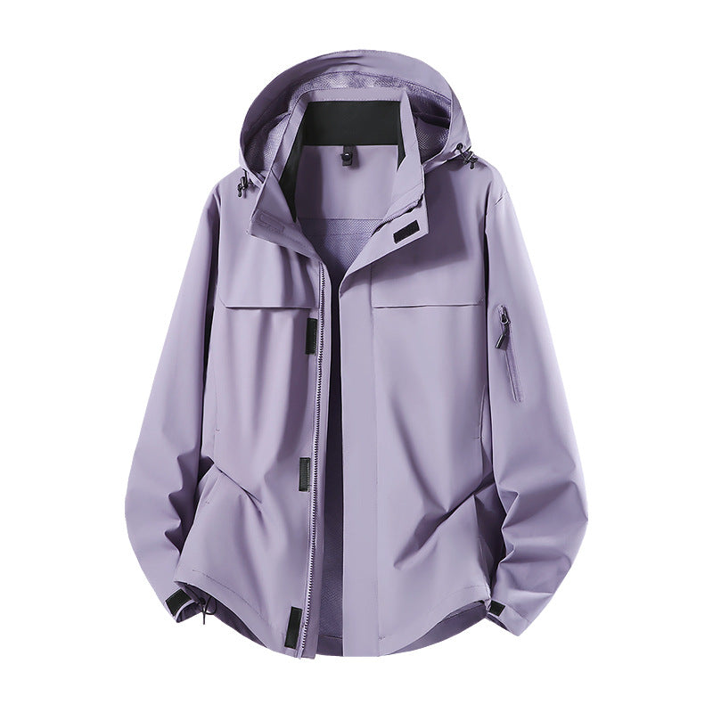 Herr Lätt Water-Repellent med Huva Softshell Övergångsjacka med Mesh Foder &amp; Utility Fickor