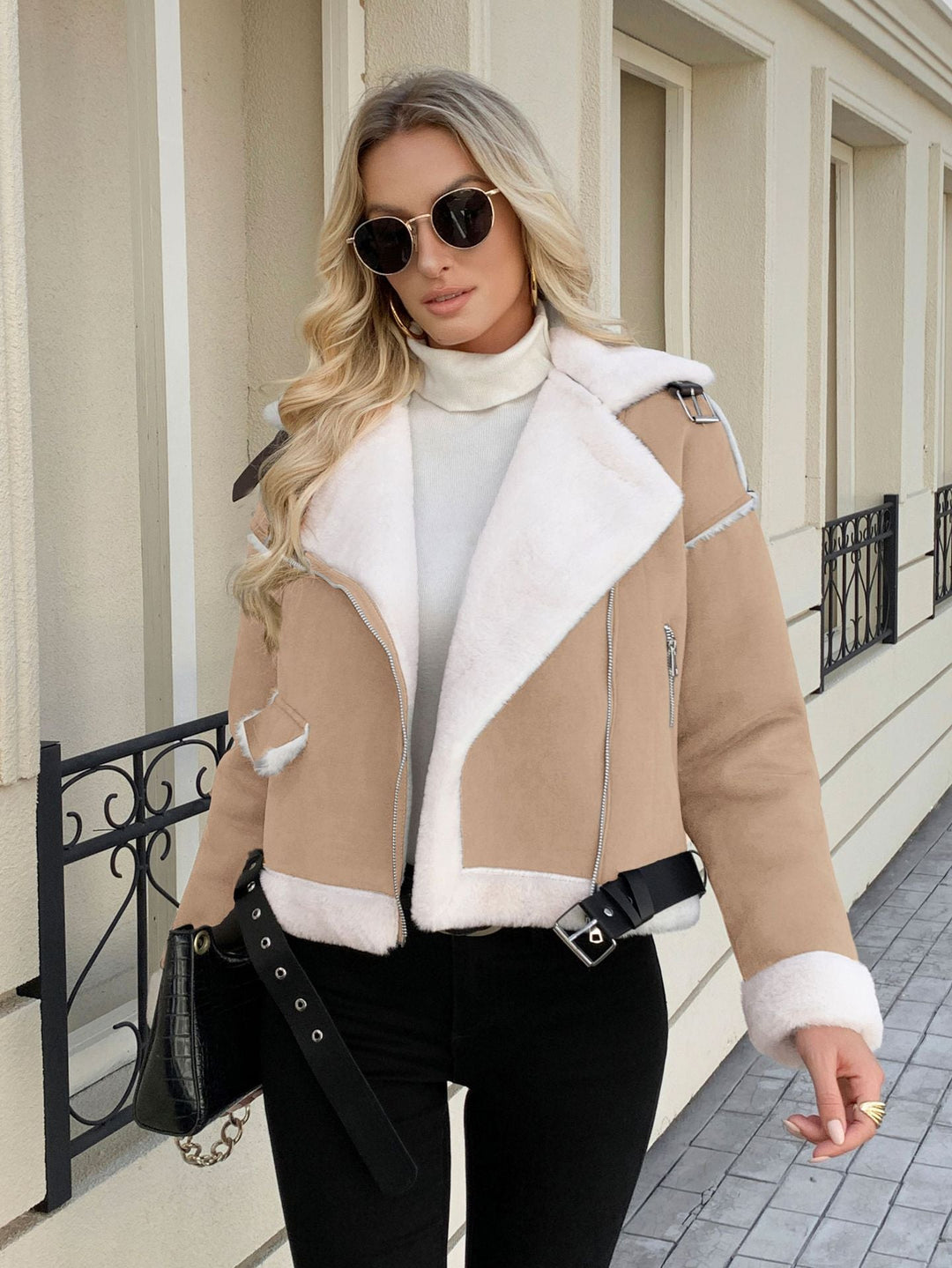 Dam Fashion konstläderjacka med lyxig Faux Fur kant