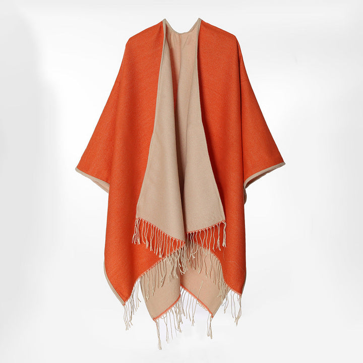 Dam Two-lagerplagg oversized Cape med Fringes och Open Waterfall skärning