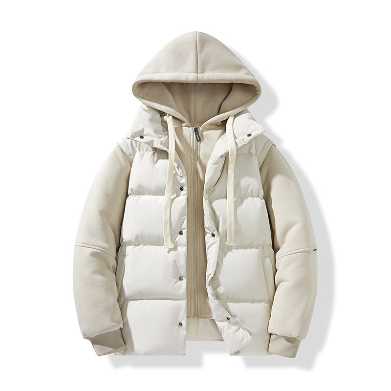 Herr hybrid quiltad jacka med integrerad huva fleece inner lager