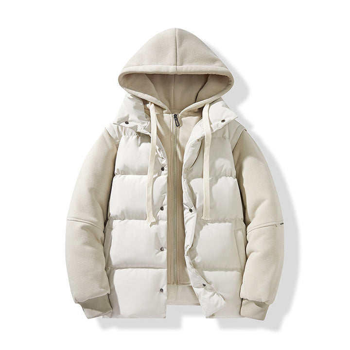 Herr hybrid quiltad jacka med integrerad huva fleece inner lager
