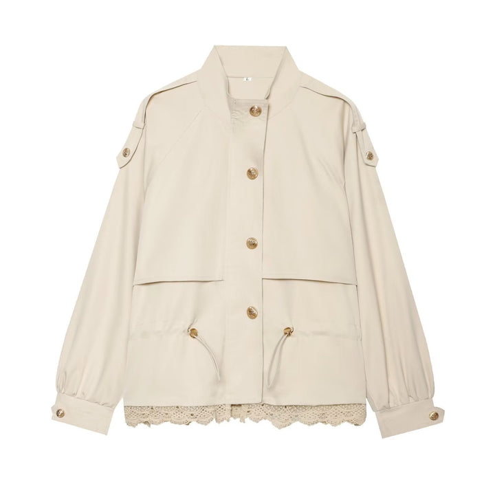 Dam Lätt Parka Jacka med Drawstring och Lace Nederkant