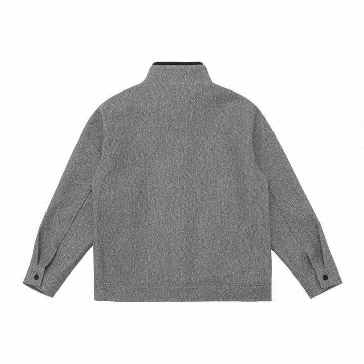 Herr kort skärning ullblandning blouson jacka med ståkrage, dold knäppslå och enkel siluett