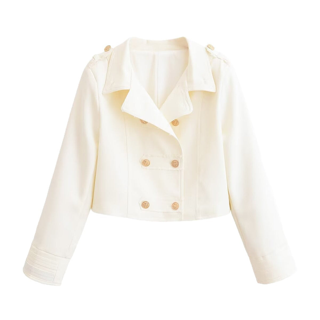 Dam Kort Skärning Double-Breasted Uniform-Inspired Jacka med Epaulettes