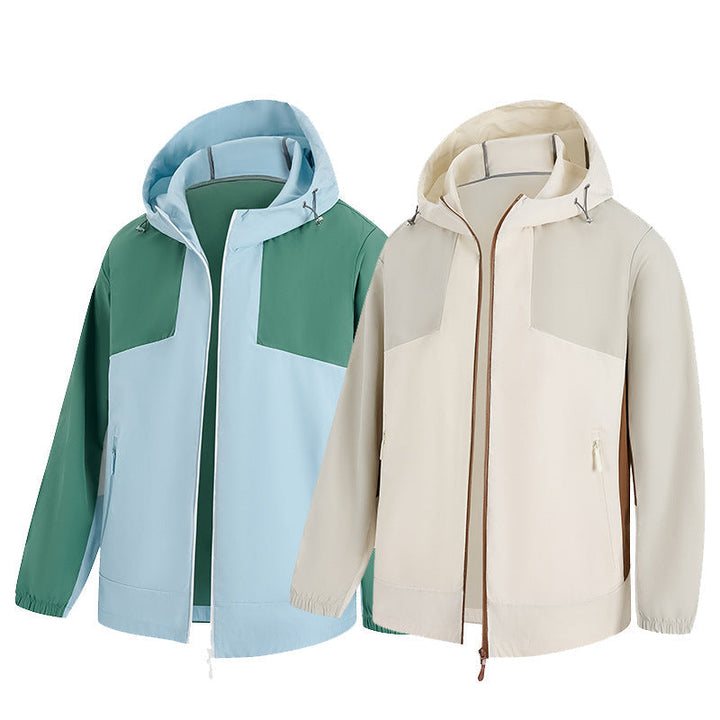 Herr Lätt Two-Tone Water-Repellent Jacka med Huva med Hel Dragkedja och Elastiska Muddar