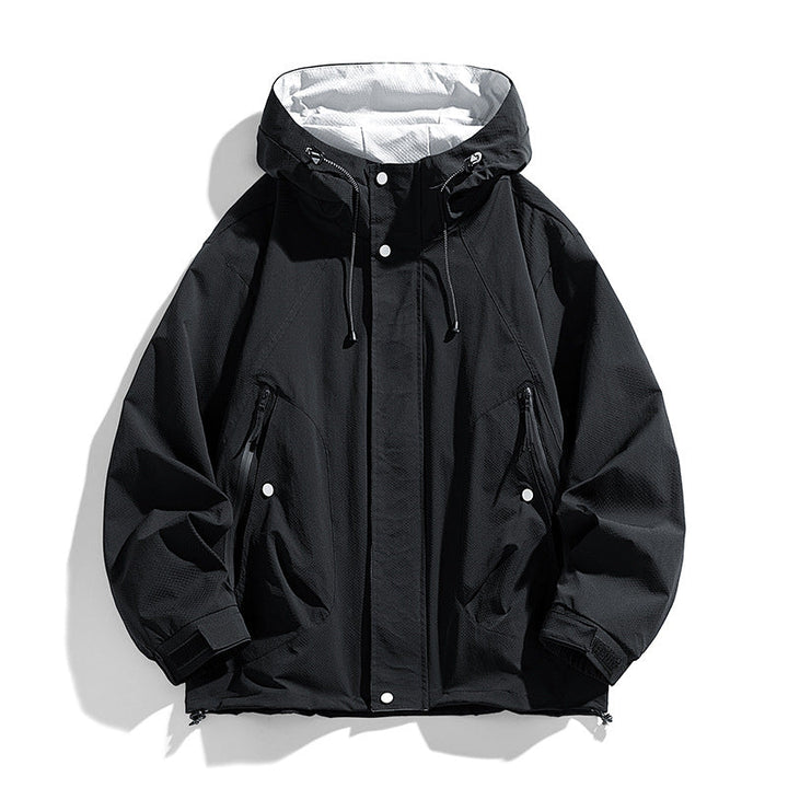 Unisex lätt vindtät outdoorjacka med huva, vattenavvisande outer shell och adjustable fåll
