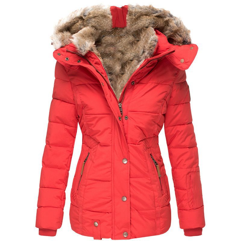 Dam vadderad parka med figurnära skärning och faux fur huva