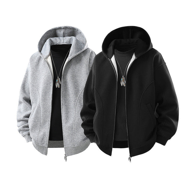 Herr Kapuzensweatjacke med Durchgehendem Reißverschluss, Ribbad Fåll och Versteckten Seitentaschen