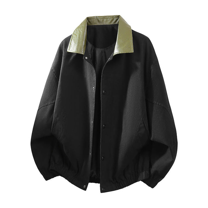 Herr Oversize Coach Jacka med Shiny Krage, Dold Snap Knapplist, och Elastisk Fåll