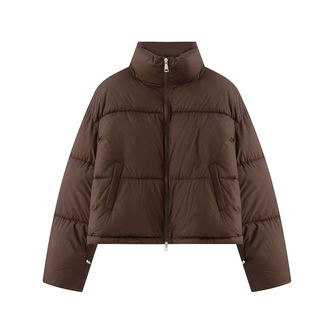 Dam kort jacka in oversize boxy puffer stil med hög ståkrage