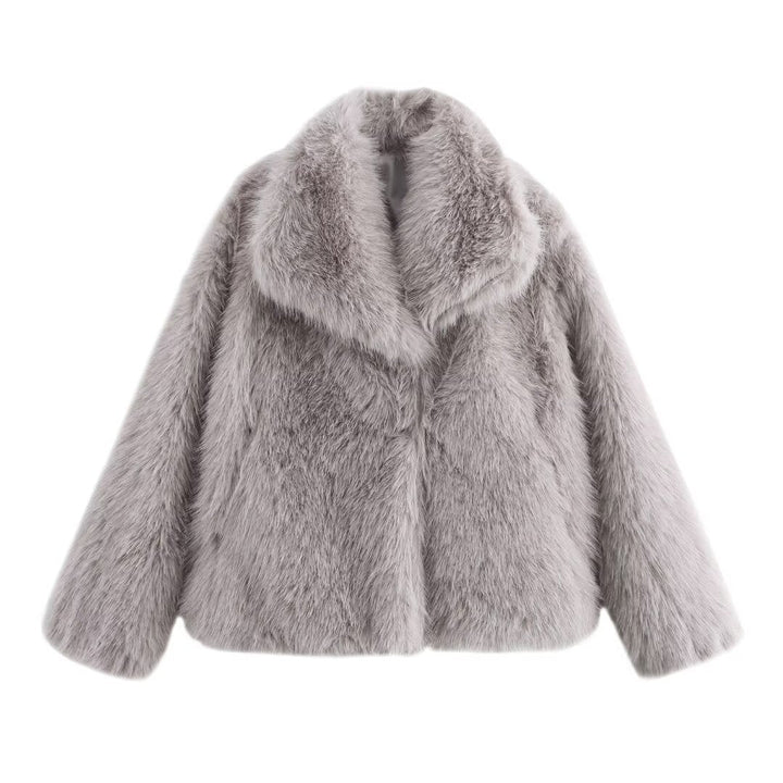 Dam Kort-Skärning Faux-Fur Kappa med Voluminous Sjalrakrage och Straight Skärning