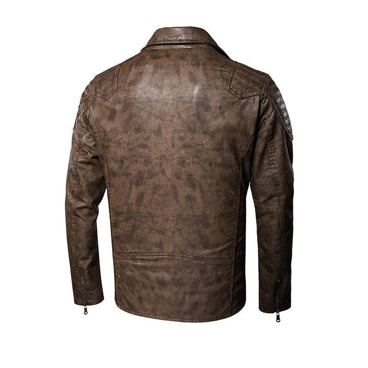 Herr Konstläder Biker Jacka med Axel Quilting, Asymmetric Dragkedja, och Justerbar Belted Midja