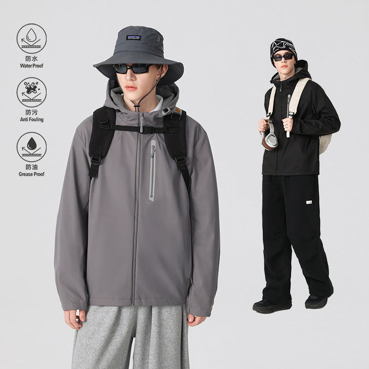 Herr Vattentät Softshell Frilufts Jacka med Justerbar Huva, Welded Dragkedjor och Reflekterande Bröstficka Drune