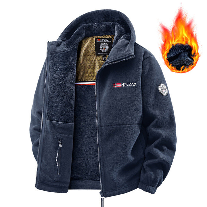 Herr Polar Fleece Thermo Utomhus Jacka med Teddyfoder och Stående Krage