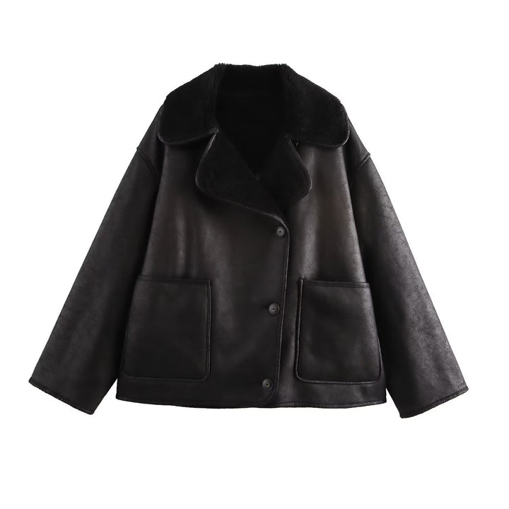 Dam Kort Skärning Oversize Faux Shearling Kappa med Teddy Krage