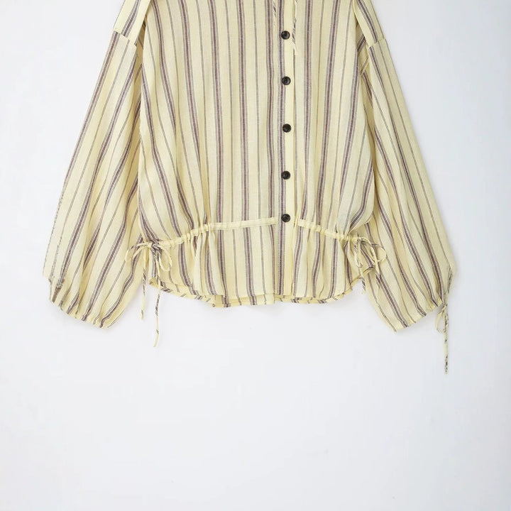 Dam Randig Lätt Blouson Jacka med Stå Krage och Drawstring
