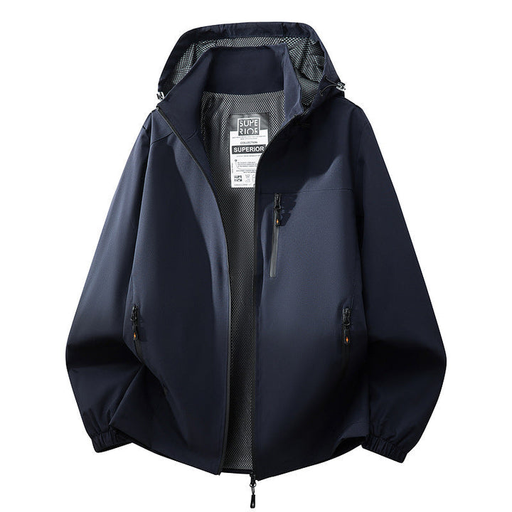 Herr Lätt Water-Repellent med Huva Softshell Jacka med Mesh Foder, Dragkedja Fickor &amp; Elastiska Muddar