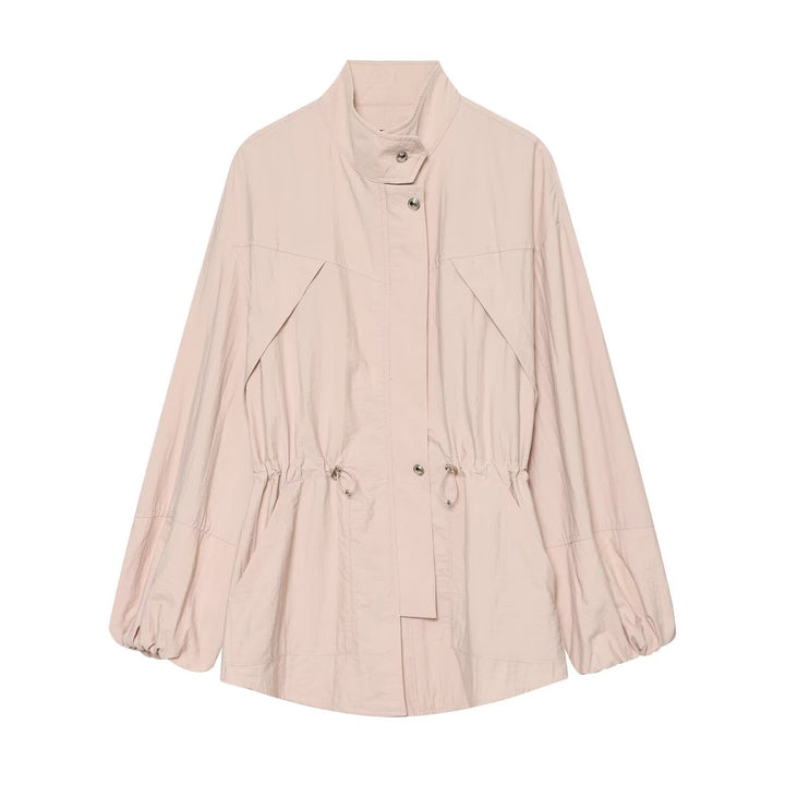Dam Lätt Parka-Anorakjacka med Drawstring Waist och Stå Krage