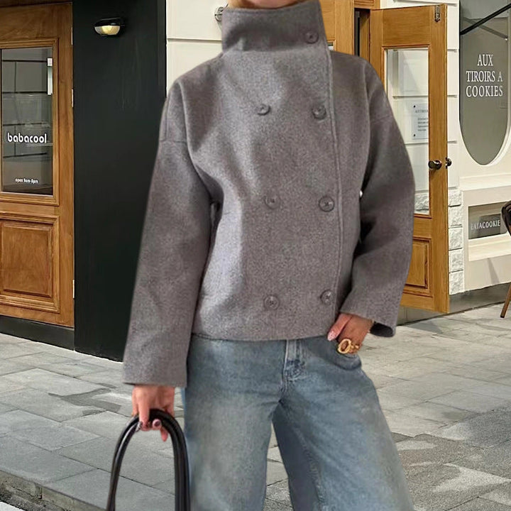 | Dam Mode oversize Jacka med Hög Krage och Dekorativ Knapp Detaljer